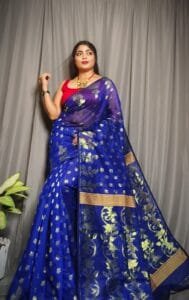 Lota Dark Blue Soft Joriwork Jamdani Saree