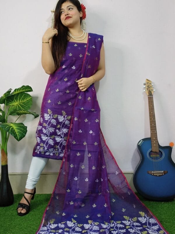 Lota Deep Violet Muga Cotton Unstitched Jamdani Kurta Set