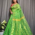 Lota Leafy Green Soft Joriwork Jamdani Saree