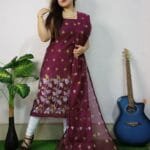 Lota Old Mauve Muga Cotton Unstitched Jamdani Kurta Set