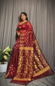 Lota Paprika Soft Joriwork Jamdani Saree