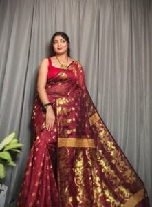Lota Paprika Soft Joriwork Jamdani Saree