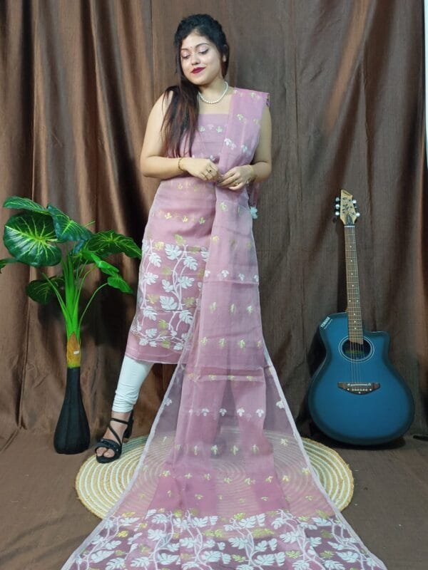 Lota Pastel Purple Muga Cotton Unstitched Jamdani Kurta Set