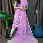 Lota Pastel Violet Muga Cotton Unstitched Jamdani Kurta Set