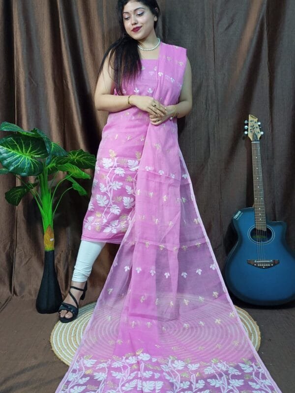 Lota Pastel Violet Muga Cotton Unstitched Jamdani Kurta Set