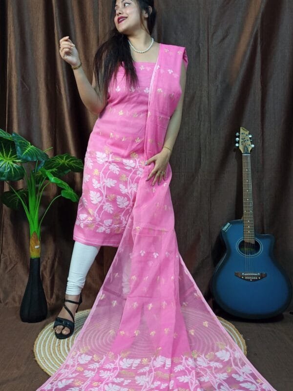 Lota Persian Pink Muga Cotton Unstitched Jamdani Kurta Set