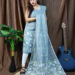 Lota Rock Blue Muga Cotton Unstitched Jamdani Kurta Set