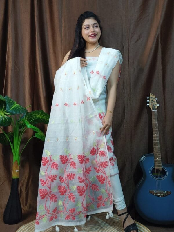 Lota White Muga Cotton Unstitched Jamdani Kurta Set