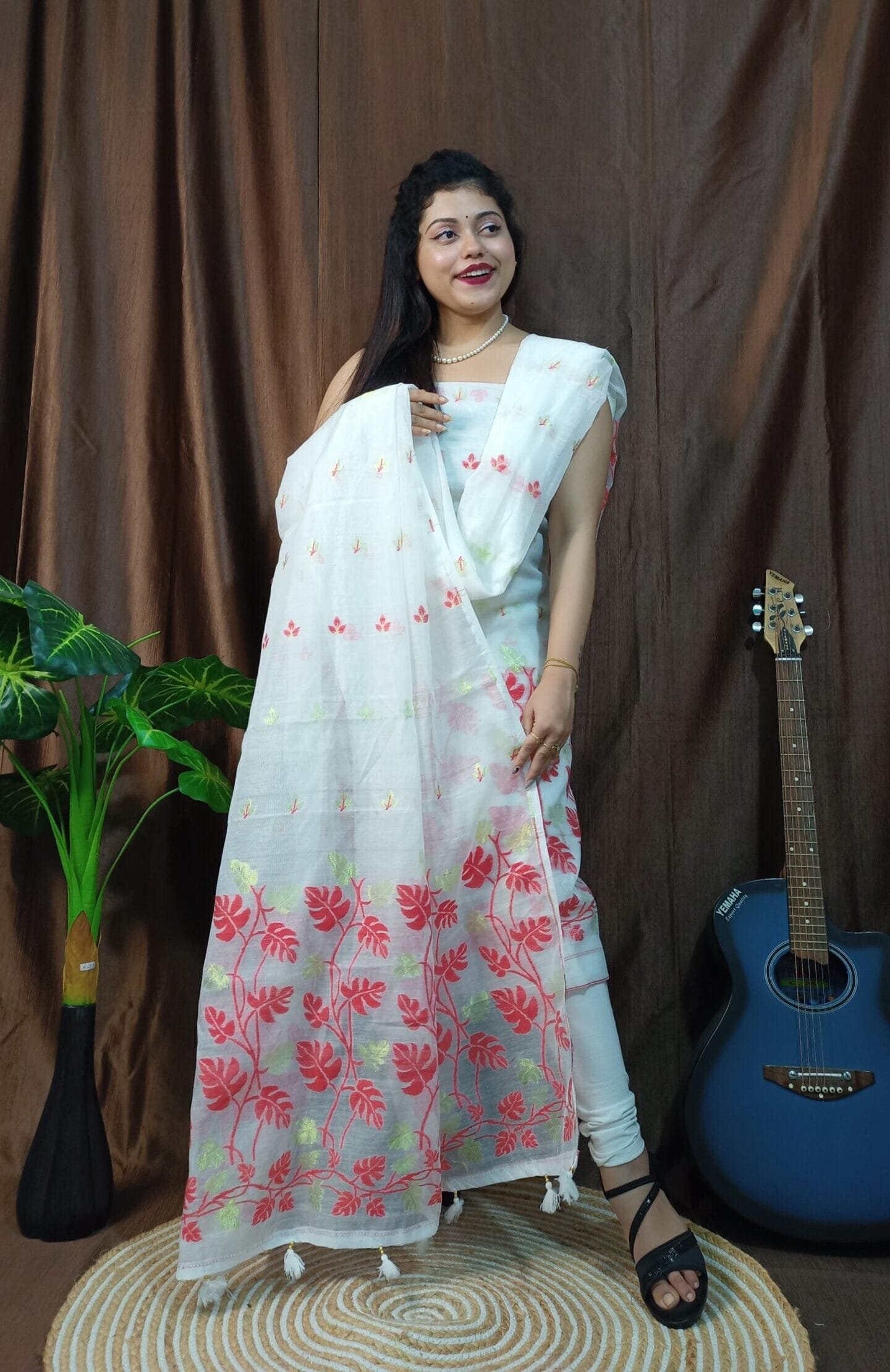 Lota White Muga Cotton Unstitched Jamdani Kurta Set 1 Lota White Muga Cotton Unstitched Jamdani Kurta Set