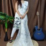 Lota White Muga Cotton Unstitched Jamdani Kurti Set