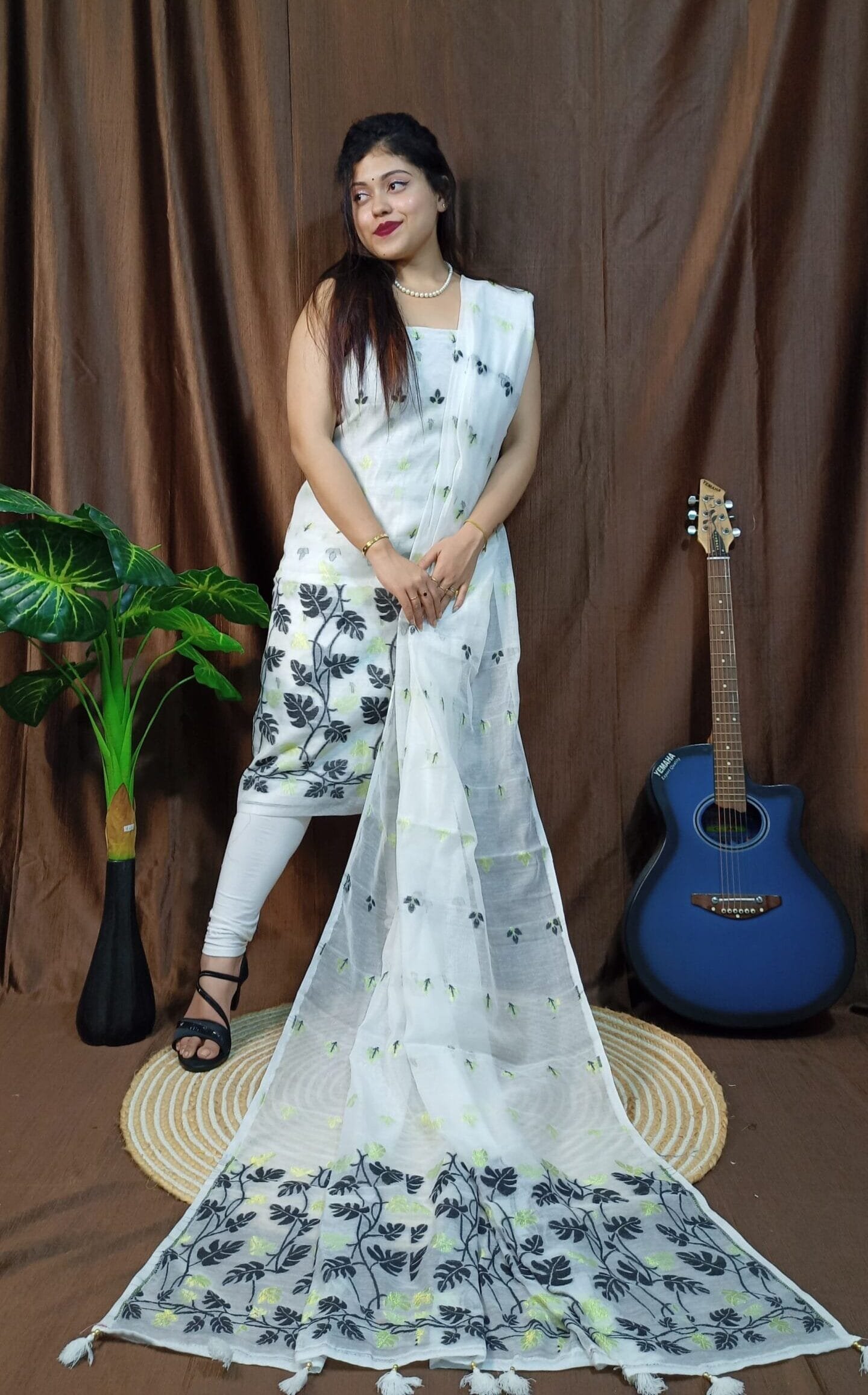 Lota White Muga Cotton Unstitched Jamdani Kurti Set 1 Lota White Muga Cotton Unstitched Jamdani Kurti Set