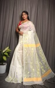 Lota White Rock Soft Joriwork Jamdani Saree