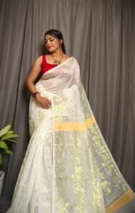 Lota White Rock Soft Joriwork Jamdani Saree