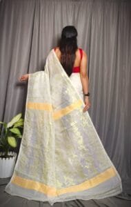 Lota White Rock Soft Joriwork Jamdani Saree