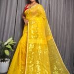 Lota Yellow Soft Joriwork Jamdani Saree