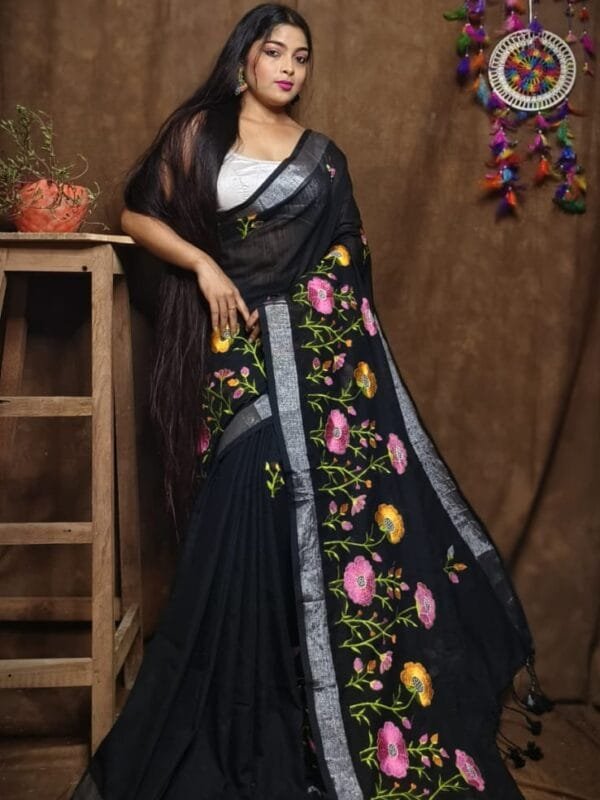 Lotus Soft Black Handloom Cotton Silk Saree