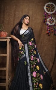 Lotus Soft Black Handloom Cotton Silk Saree