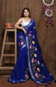 Lotus Soft Blue Handloom Cotton Silk Saree