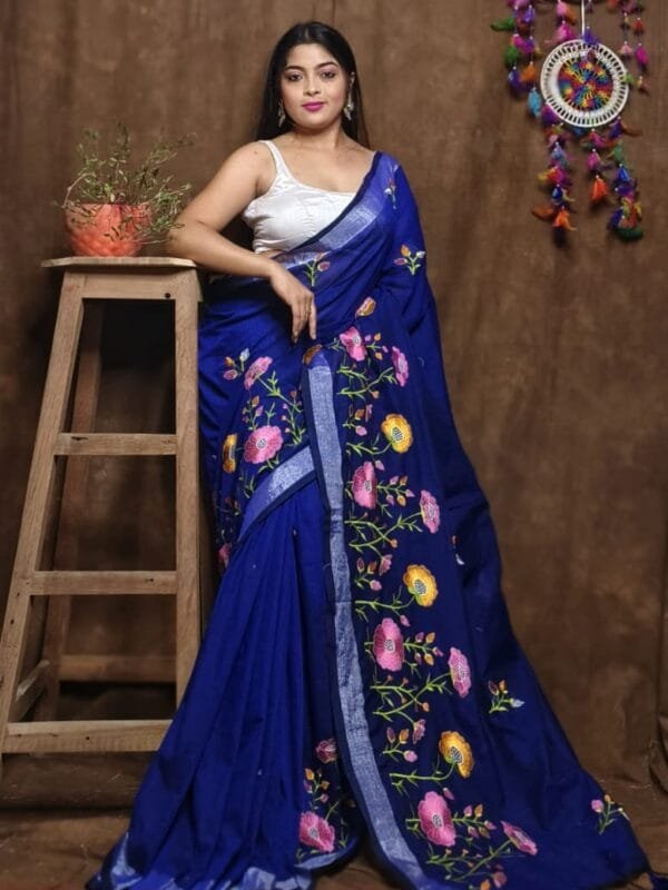 Lotus Soft Blue Handloom Cotton Silk Saree