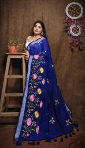 Lotus Soft Blue Handloom Cotton Silk Saree