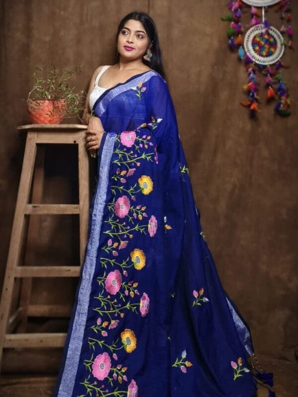 Lotus Soft Blue Handloom Cotton Silk Saree