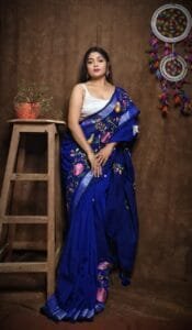 Lotus Soft Blue Handloom Cotton Silk Saree