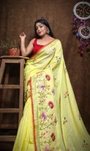 Lotus Soft Light Yellow Handloom Cotton Silk Saree