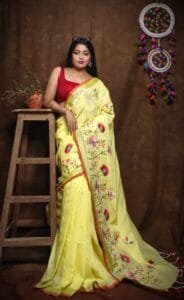 Lotus Soft Light Yellow Handloom Cotton Silk Saree