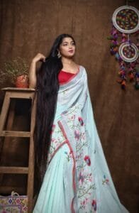 Lotus Soft Mint Tulip Handloom Cotton Silk Saree