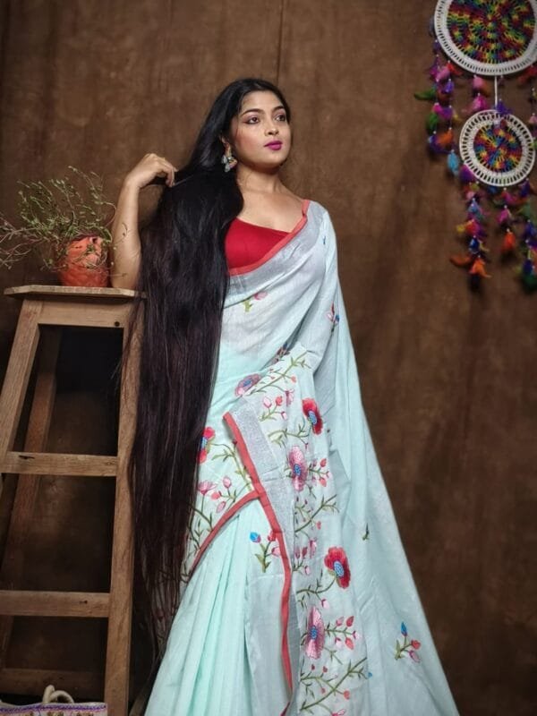 Lotus Soft Mint Tulip Handloom Cotton Silk Saree