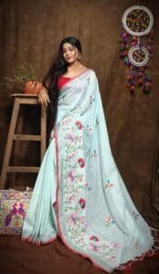 Lotus Soft Mint Tulip Handloom Cotton Silk Saree