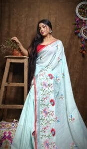 Lotus Soft Mint Tulip Handloom Cotton Silk Saree