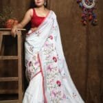 Lotus Soft White Handloom Cotton Silk Saree