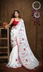Lotus Soft White Handloom Cotton Silk Saree