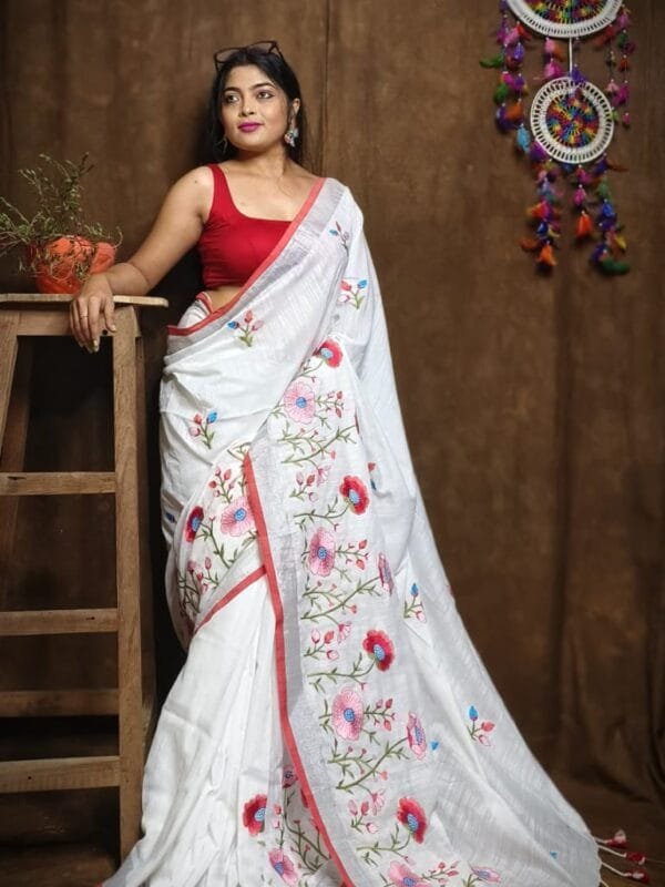Lotus Soft White Handloom Cotton Silk Saree