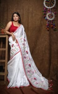 Lotus Soft White Handloom Cotton Silk Saree