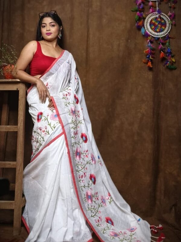 Lotus Soft White Handloom Cotton Silk Saree