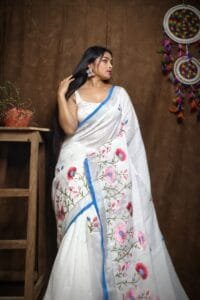 Lotus Soft White Handloom Cotton Silk Saree