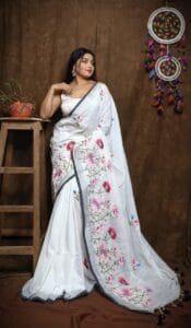 Lotus Soft White Handloom Cotton Silk Saree