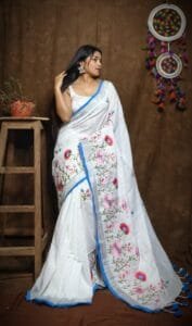 Lotus Soft White Handloom Cotton Silk Saree
