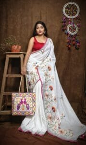 Lotus Soft White Handloom Cotton Silk Sari
