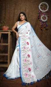 Lotus Soft White Handloom Cotton Silk Saree