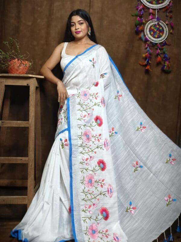 Lotus Soft White Handloom Cotton Silk Saree