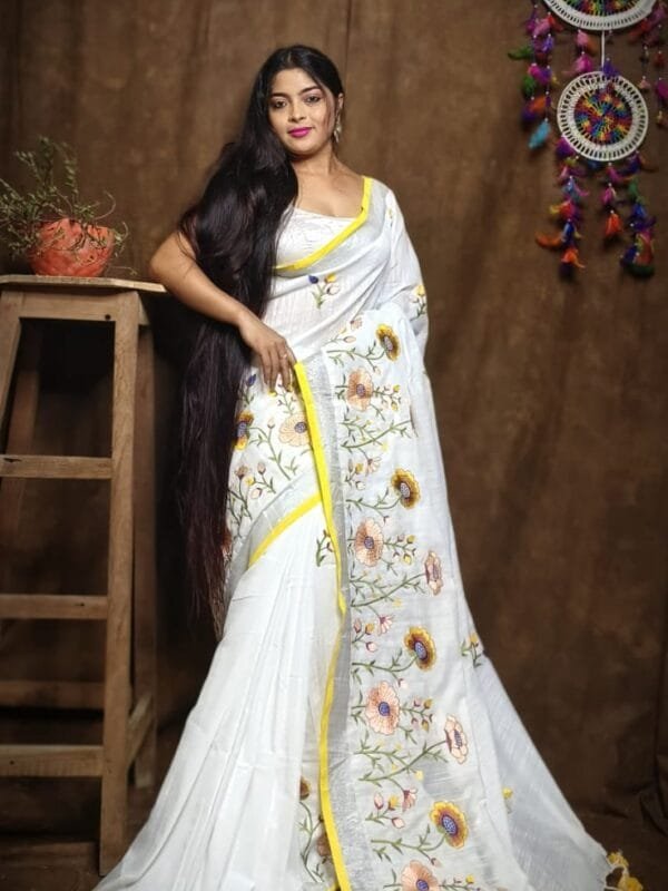 Lotus Soft White Handloom Cotton Silk Sari