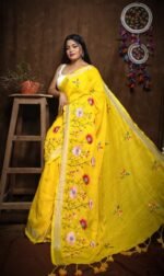 Lotus Soft Yellow Handloom Cotton Silk Saree