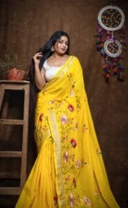 Lotus Soft Yellow Handloom Cotton Silk Saree