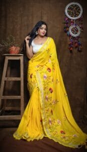 Lotus Soft Yellow Handloom Cotton Silk Saree