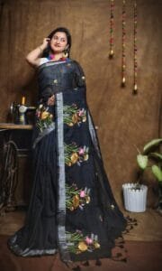 New Lotus Black Handloom Cotton Silk Saree