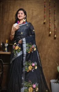 New Lotus Black Handloom Cotton Silk Saree