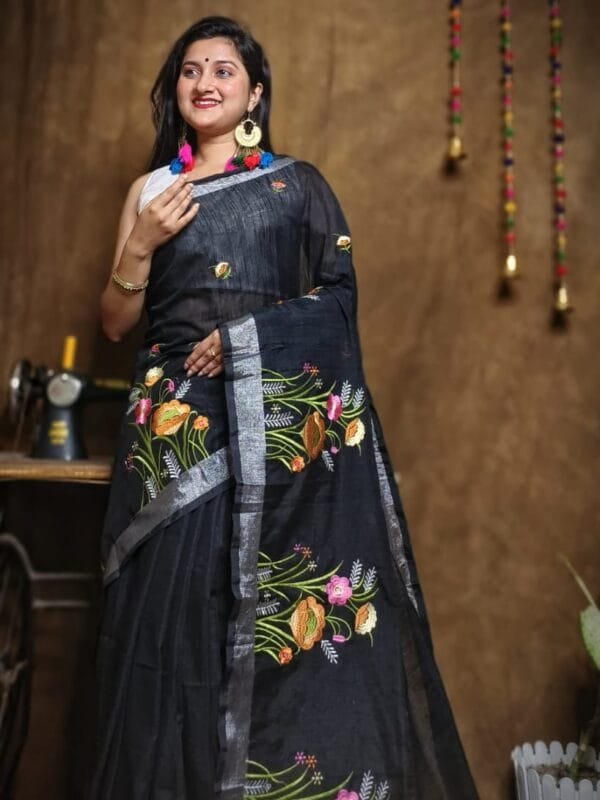 New Lotus Black Handloom Cotton Silk Saree